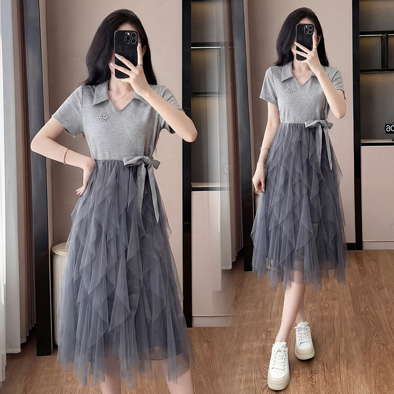 RY1157# 新款百搭法式拼接大码减龄显瘦连衣裙