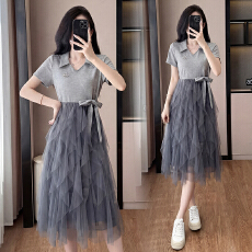 批发新款百搭法式拼接大码减龄显瘦<b class='q'>连衣裙</b>