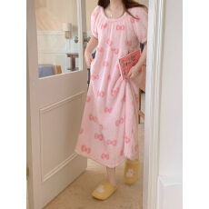 批发实拍#新品两穿# 冬日韩系甜美少女一字肩家居服睡衣睡裙