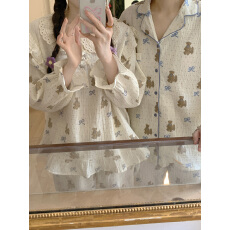 批发实拍#春秋 韩系少女减龄甜美卡通花边睡衣套装家居服