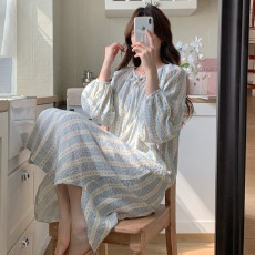 批发实拍#新品# 元气少女A字条纹花边连衣裙可外穿家居服睡裙