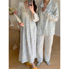 批发实拍#<b class='q'>春</b>日新品#情侣女款 韩系少女温柔花边家居服睡裙