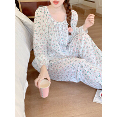 批发实拍#春日 韩版少女甜美格子花边<b class='q'>睡衣</b><b class='q'>套装</b>家居服