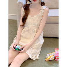 批发实拍#夏日 韩系少女减龄刺绣吊带花边睡衣套装家居服
