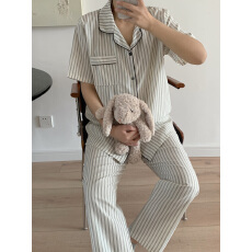 批发实拍#情侣新品#男款 韩系翻领简约宽松家居服睡衣套装