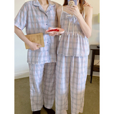 批发实拍#<b class='q'>情侣</b>#<b class='q'>夏日</b>2色 韩系彩格少女<b class='q'>家居服</b>睡衣套装