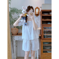批发实拍#夏日 甜美少女纯棉花边家居服睡衣套装