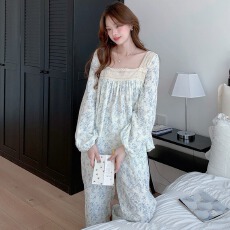 实拍#新品# 元气少女方领花边可外穿家居服睡衣套装