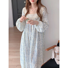 实拍#新品# 韩系少女温柔方领宽松花边家居服睡裙