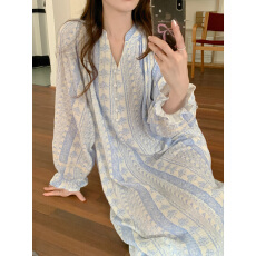 批发实拍#秋日新品#2色 初秋韩系田园碎花可外穿家居服睡裙