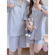 批发实拍#夏日情侣 韩系减龄简约条纹<b class='q'>睡衣</b><b class='q'>套装</b>家居服