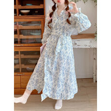 批发实拍#初秋 韩系少女减龄水墨花边睡衣家居服睡袍