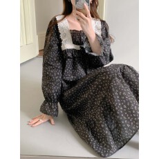 批发实拍#<b class='q'>秋</b>日新品 韩系田园风碎花甜美方领家居服睡裙