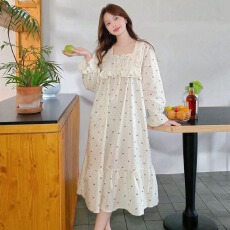 批发实拍#<b class='q'>秋</b>日新品 韩系田园风碎花甜美方领家居服睡裙