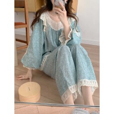 批发实拍#秋日新品 韩系甜美蕾丝花边家居服睡衣套装