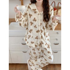 批发实拍#秋冬 韩系甜美卡通<b class='q'>可爱</b>家居服<b class='q'>睡衣</b>套装