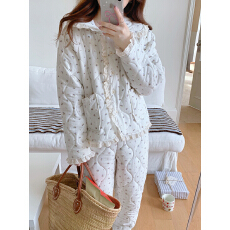 实拍#秋冬棉服 韩系田园风碎花甜美家居服睡衣套装