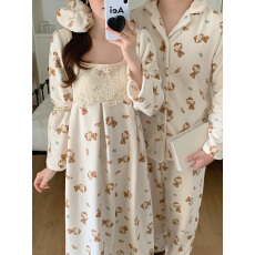 实拍#情侣款新品 韩系冬装小熊加厚长袖家居服睡衣套装