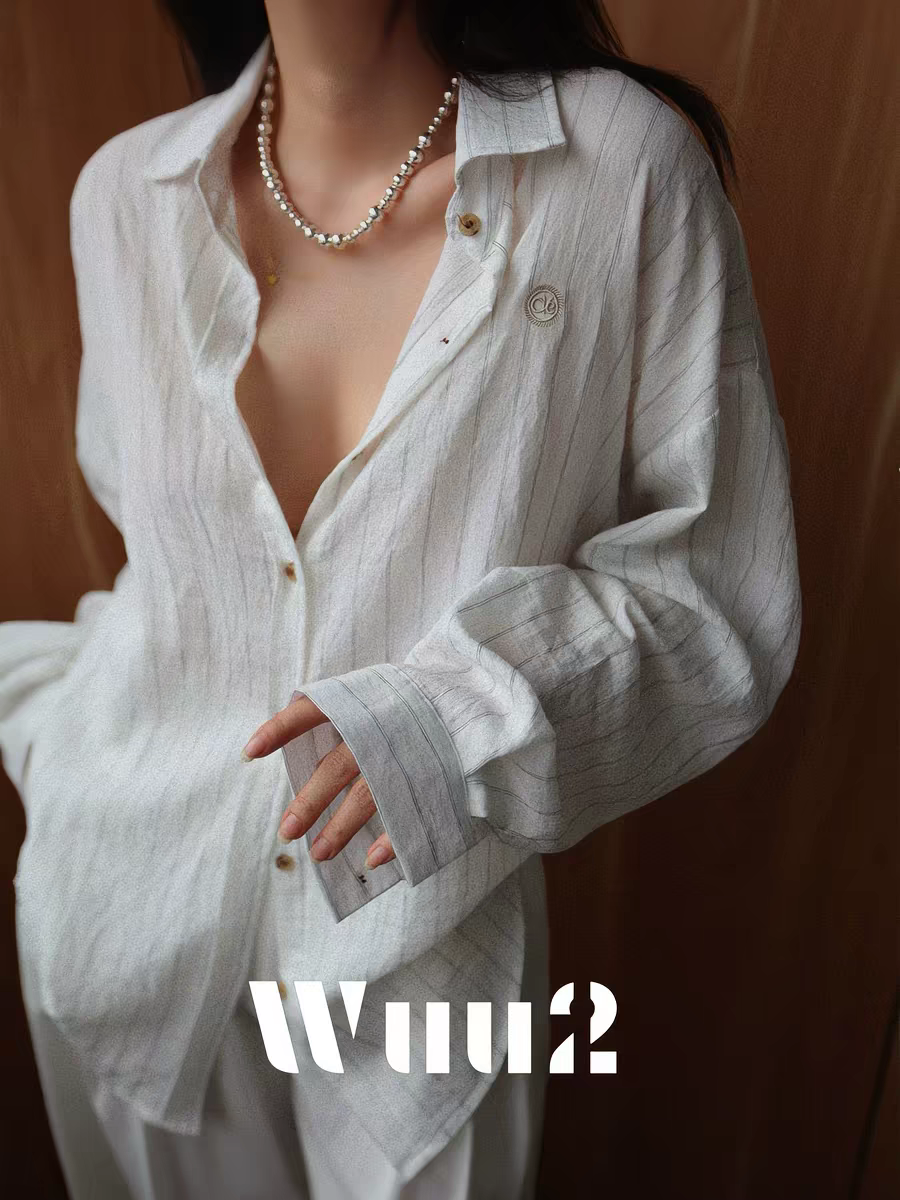 무료 바람처럼 느슨함 센스 오래된 돈 면 린넨 스트라이프 화이트 여성 셔츠 프랑스식 느긋한 바람 루즈핏 캐주얼