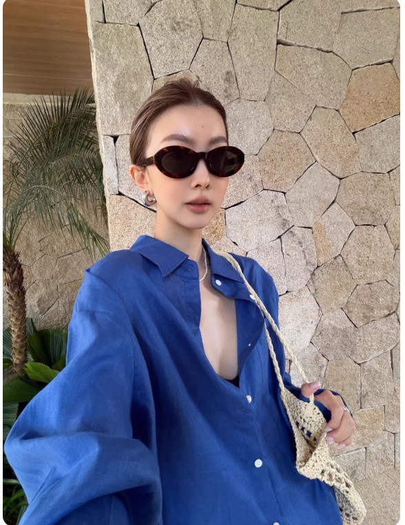 codenam 파란색 아마 봄 긴팔 셔츠 여성 다용도 출퇴근 면 린넨 루즈핏 자외선 차단 셔츠 맨위