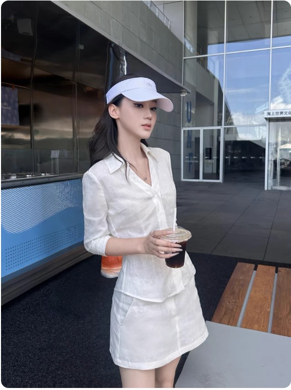 5werkwen 지능 산소 센스 1oo 아마 셔츠 미니 스커트 세트 그룹