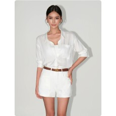 批发NEVA HU 松弛随性 亚麻莱赛尔短袖<b class='q'>衬衫</b>女五分袖上衣宽松中袖<b class='q'>衬衣</b>