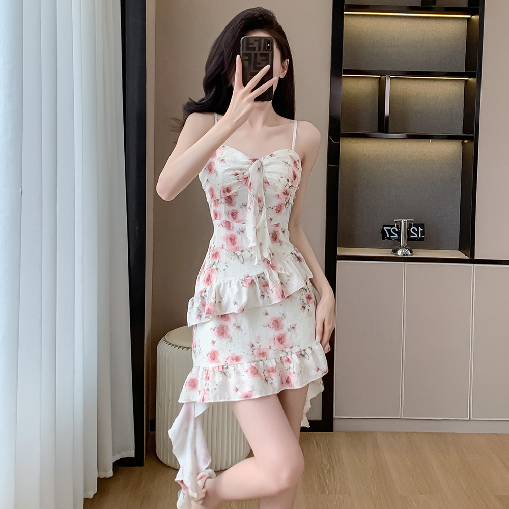 달콤한 매운맛 바람 핑크색 슬립 드레스 새로운 투피스 슈트 해변가 휴가 소금 달콤한 부서 불규칙 인어 꼬리 스커트