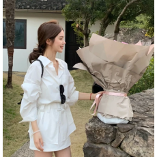 批发花花官宣衬衫裙~INS高智博主感翻领收腰衬衫连衣裙别致上衣