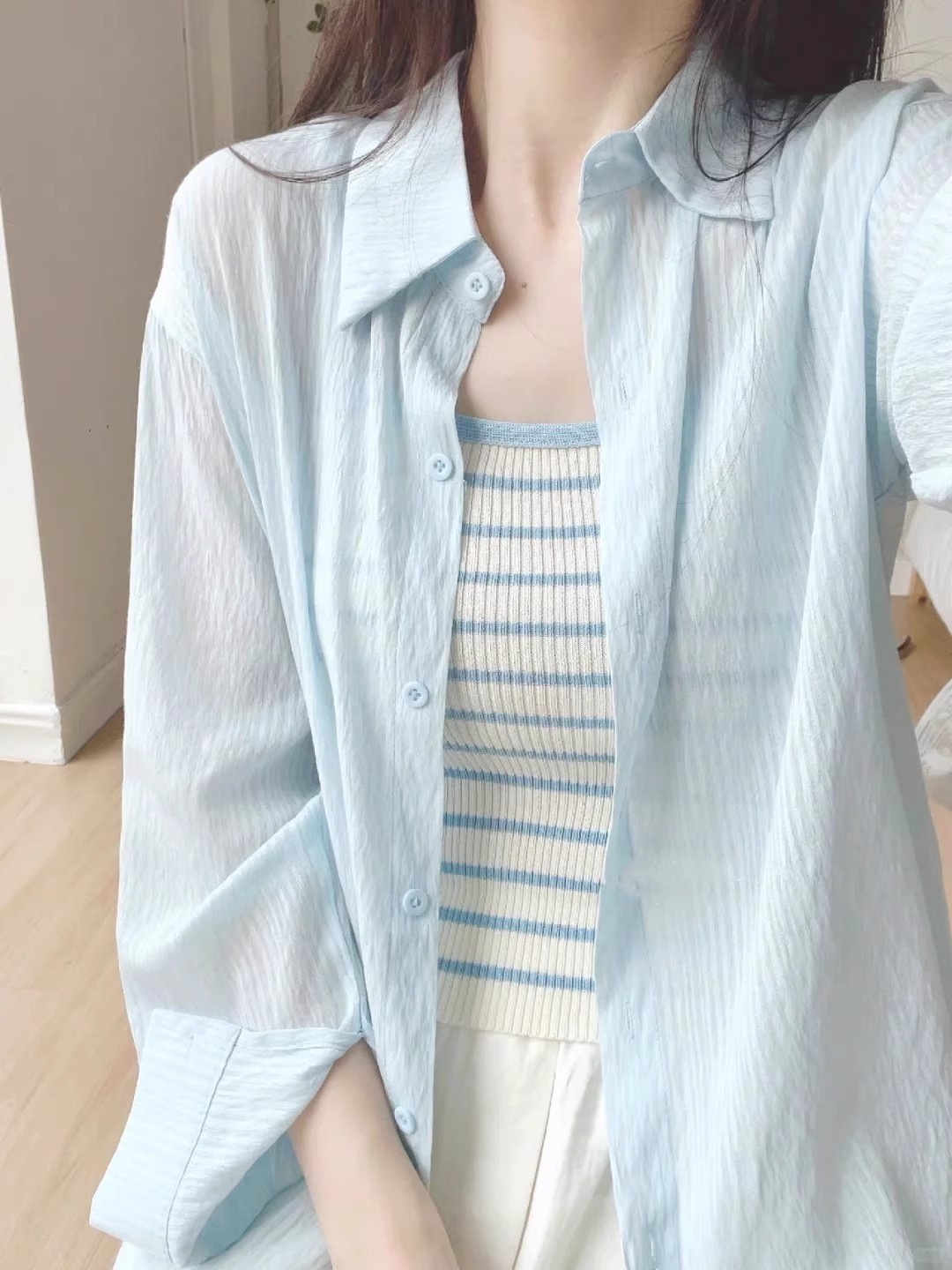있음 선적 한 부서 얇은 스타일 자외선 차단 긴팔 셔츠 루즈핏 느긋한 바람 셔츠 캐주얼 재킷 맨위
