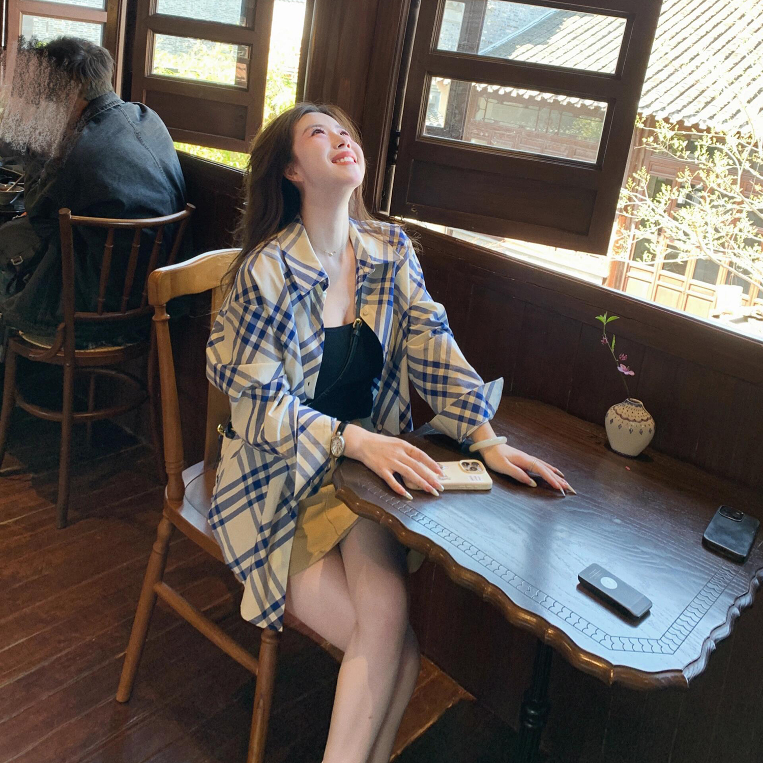 한 부서 파란색 스트라이프 긴팔 자외선 차단 여성 셔츠 봄 가을 느긋한 루즈핏 캐주얼 디자인 센스 맨위 재킷