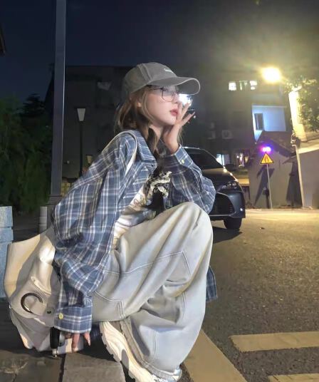 가을 켜기 새로운 도파민 파란색 체크무늬 여성 셔츠 직장 출퇴근 착용 가져 가라. 루즈핏 자외선 차단 셔츠 재킷