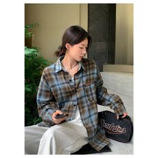 批发潮牌双色磨毛格子<b class='q'>衬衫</b>男女秋季复古美式宽松长袖<b class='q'>衬衣</b>情侣外套