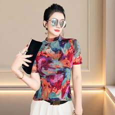 批发2026年新款t恤女高弹网纱双层打底衫女装中袖春<b class='q'>夏</b><b class='q'>夏</b>时尚上衣