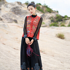 批发新中式复古国风鸳鸯刺绣马甲女装提花盘扣坎肩唐装背心国风马夹