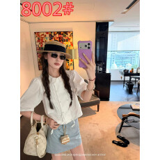 批发aaaaxbbb 巴拿马玫瑰 中袖<b class='q'>娃娃领</b>纯棉白<b class='q'>衬衫</b>抓襟花边泡泡袖上衣女