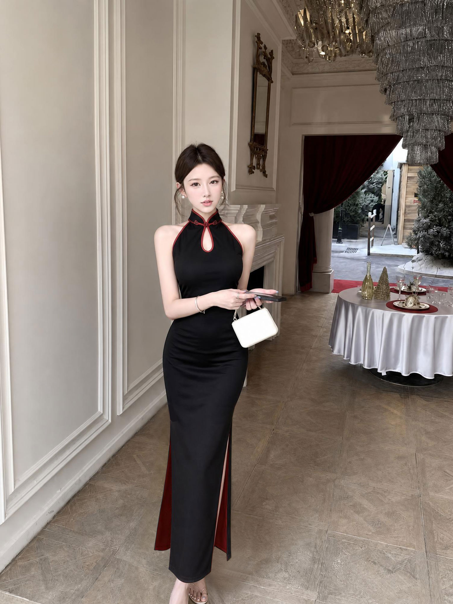 新中式挖肩纯欲风开叉旗袍连衣裙 服裝批發女裝批發服飾貨源