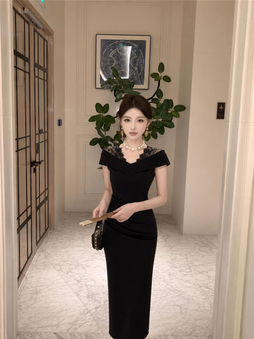 时尚蕾丝拼接包臀开衩显瘦连衣裙 服裝批發女裝批發服飾貨源