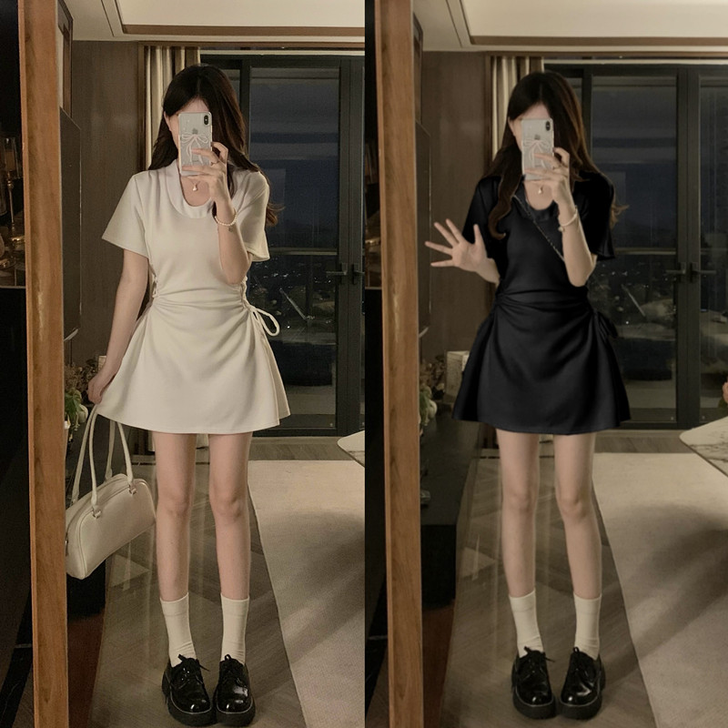 MY7596# 大码连衣裙女夏季新款抽绳收腰显瘦甜辣风a字裙子女裝貨源服裝批發