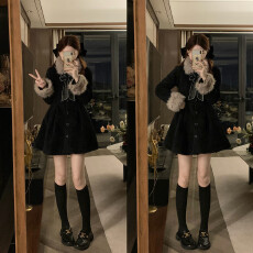 批发<b class='q'>实拍</b><b class='q'>大码</b>毛呢外套女秋冬加厚毛领蝴蝶结百褶西装式呢子大衣