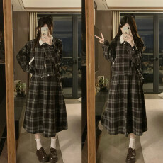 批发实拍大码法式学院风<b class='q'>秋</b>季韩系格子外套+半身裙两件套