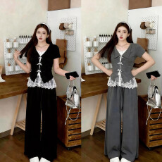 批发实拍<b class='q'>大码</b> 纯欲蕾丝吊带+蝴蝶结上衣+<b class='q'>裤</b>子三件套