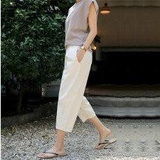 批发松紧腰宽松显瘦哈伦裤<b class='q'>大码</b>休闲裤2025夏新百搭文艺九分裤棉麻裤女