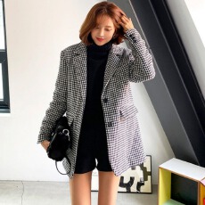批发千鸟格复古<b class='q'>格子</b>休闲西服上衣女2025韩版两粒扣简约显瘦<b class='q'>小西装</b>外套