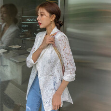 批发双排扣镂空蕾丝防晒西服<b class='q'>上衣</b>2026夏新韩版简约蕾丝小西装空调<b class='q'>外套</b>