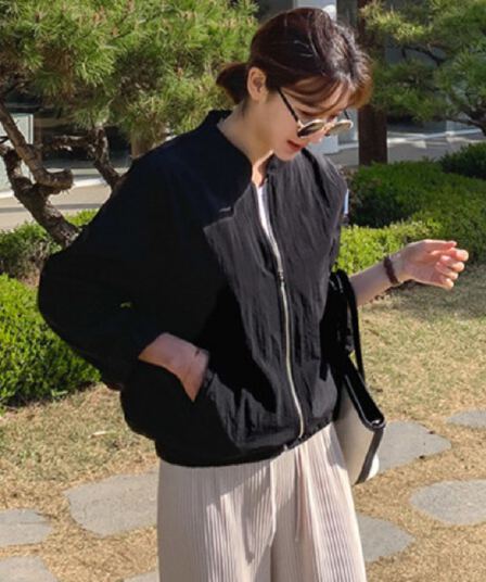 미니멀리즘 스탠드 칼라 캐주얼 자외선 차단 재킷 맨위 여성 2026 여름 작은 키 참나무 늑골 허리 수축 에어컨 여성 코트 얇은 스타일