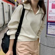 批发韩版简约V字翻领全棉<b class='q'>套头卫衣</b> <b class='q'>女</b>2026秋新款宽松文艺休闲外套上衣