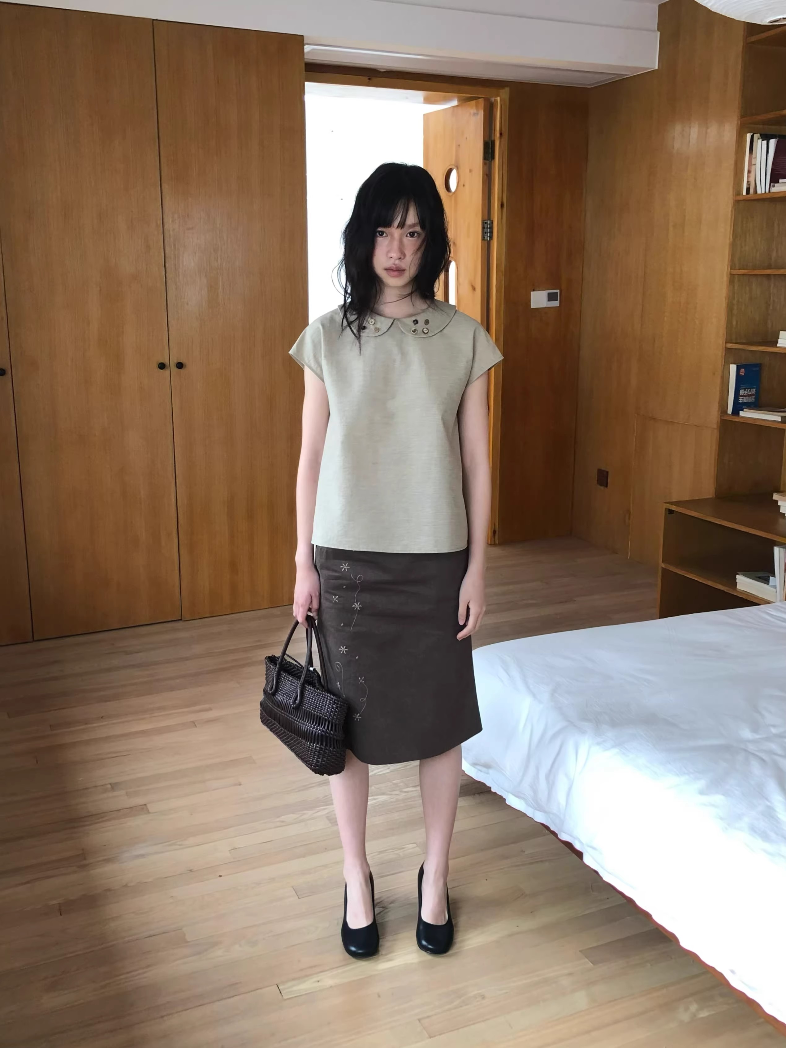 베이비 칼라 심지어 어깨 반팔 단추 셔츠 2026 여름 새로운 맨위 여성