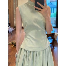 批发夏季新设计感鸭蛋青绿武术小女孩中式<b class='q'>套装</b>女上衣半裙