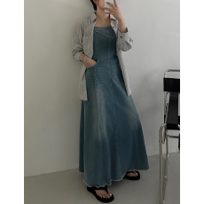 批发夏 抹胸型<b class='q'>清新</b>收腰吊带连衣牛仔长裙