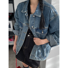 批发现货 穿不腻的牛仔外套~复古水洗蓝男友风外套女